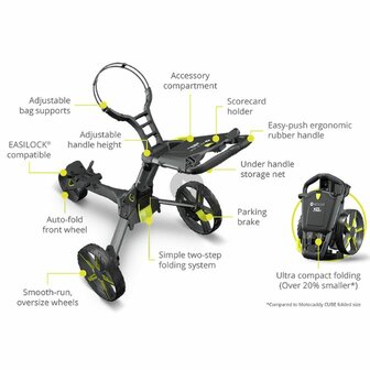 Motocaddy QB2 3 Wiel Golftrolley Zwart Lime