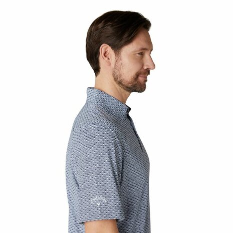 Callaway Heren Golfpolo Tee All Over Print Navy Bright White Maat M
