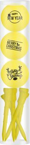 Golf Balls Gift Set Merry Christmas-Happy Newyear Yellow Includes Tees