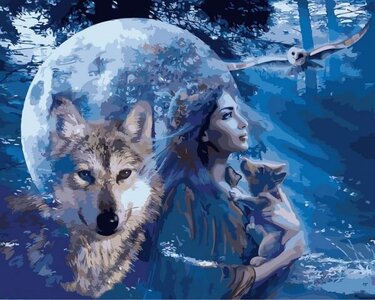 Schilderen op nummer van Set Vrouw met Wolf